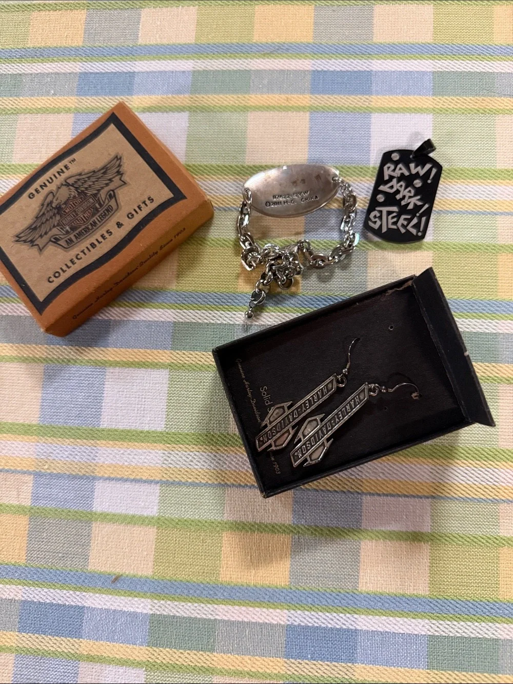 Harley-Davidson Silver-Tone Bracelet, charm and earrings